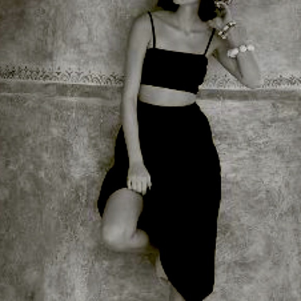 Faithfull the Brand Anthropologie Smocked Top &  Midi Skirt Set NWT Black Medium